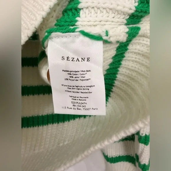 NWT Sézane Kyam Jumper Sweater Ecru & Green Size Small - Picture 3 of 8
